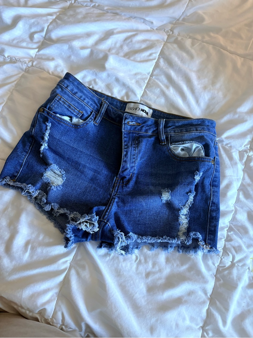 Fashion Nova Blue Ripped Denim Cutoff Shorts